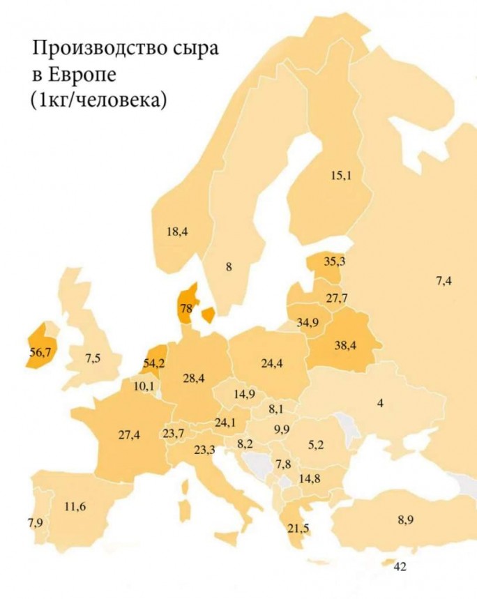 Беларусь занимает шестое место по производству сыра на душу населения в мире