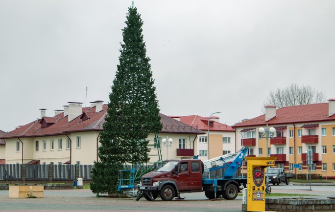 ФОТОФАКТ. В Мостах начали устанавливать новогоднюю ёлку