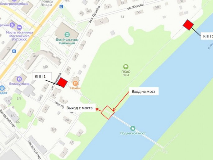 Карта местоположения КПП на торжественном открытии подвесного моста